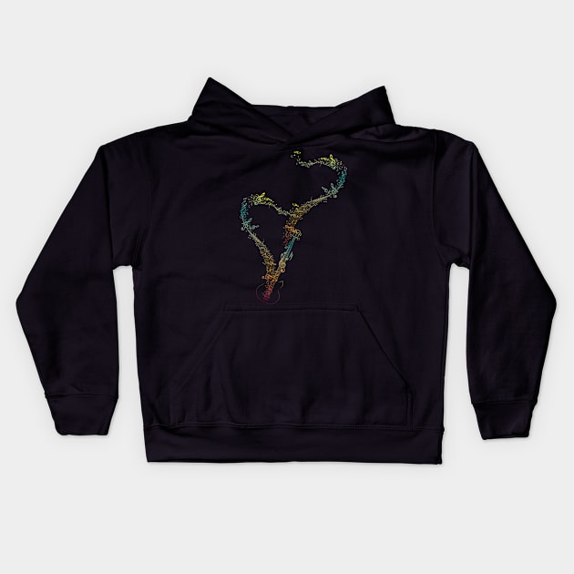 Guitar and flowing Music Notes Kids Hoodie by AnnArtshock